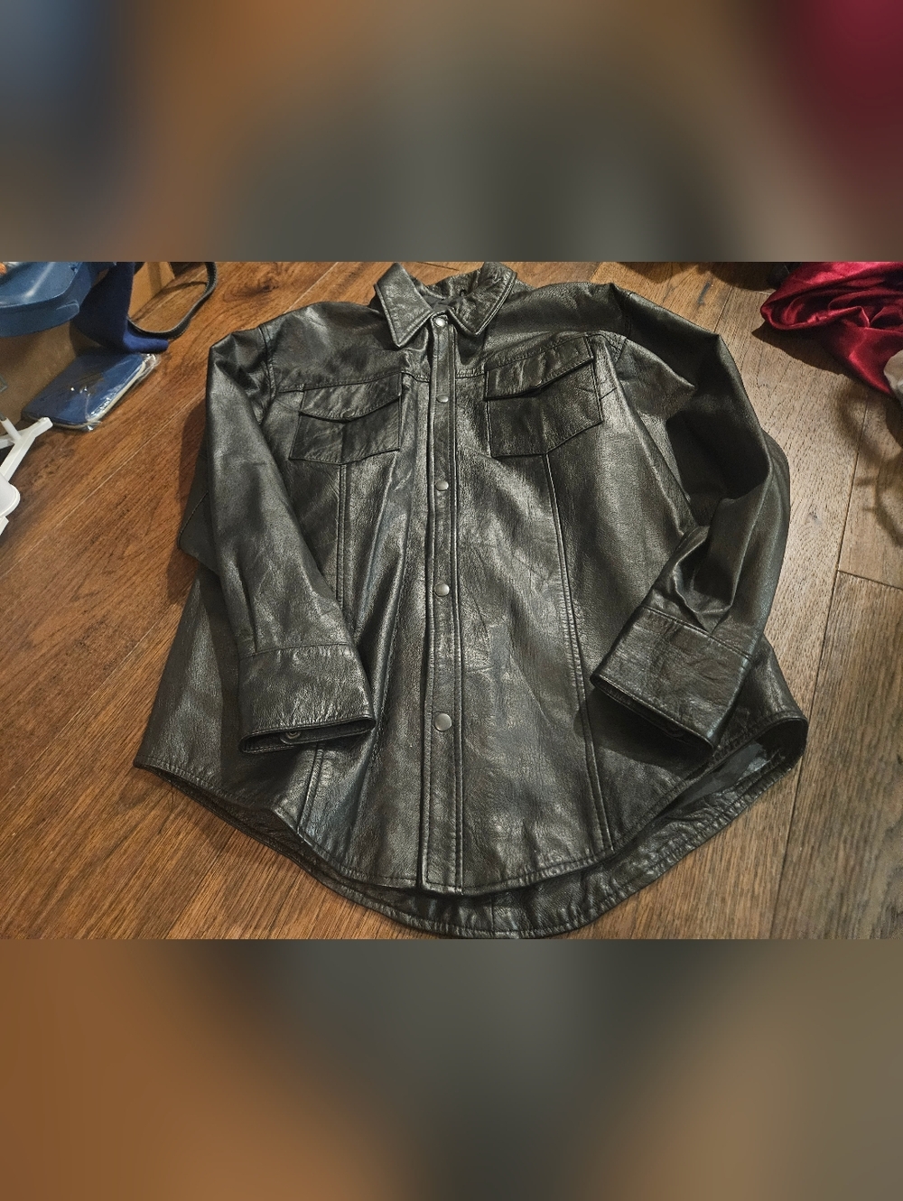 Zony Inc. Vintage Black Leather Jacket Snap Buttons Pockets Used Condition Sz M.